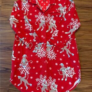 Nick & Nora Red Nightgown with Snowflake and Monkey Pattern